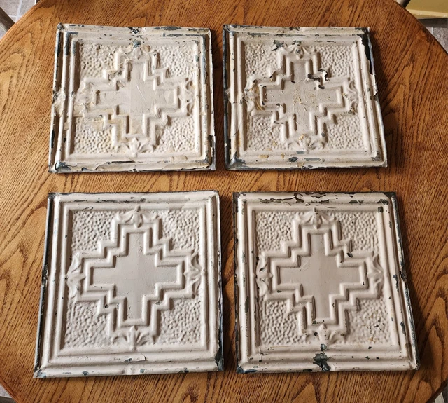 Lot of antique tin ceiling tiles vintage architectural salvage