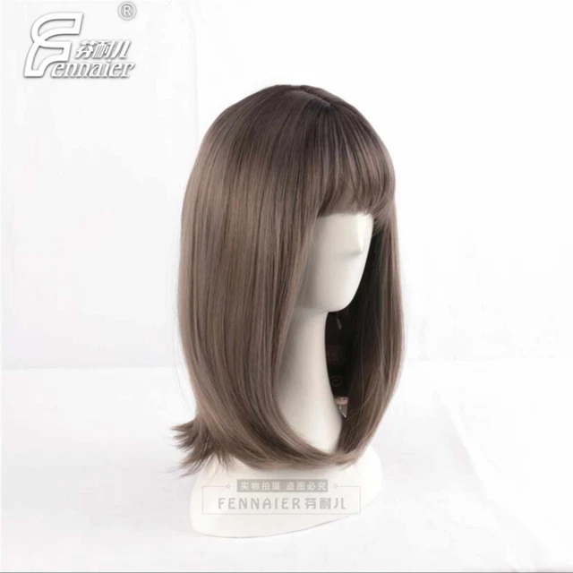 Green wood Gradient flax ash girl long straight hair cos wig stretchy wave