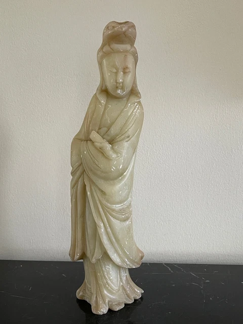 Antique Chinese Carved Soapstone Statue Figurine of Guanyin Goddess of Mercy