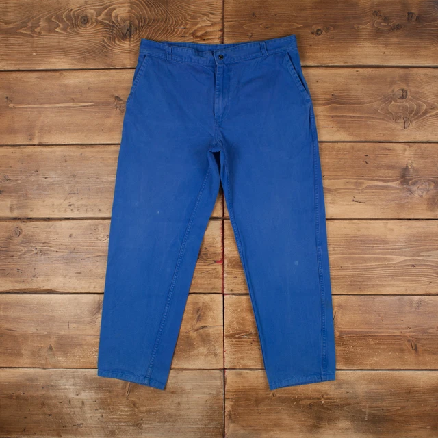 Pantaloni da lavoro vintage francesi 36x30 da uomo blu dritto cotone