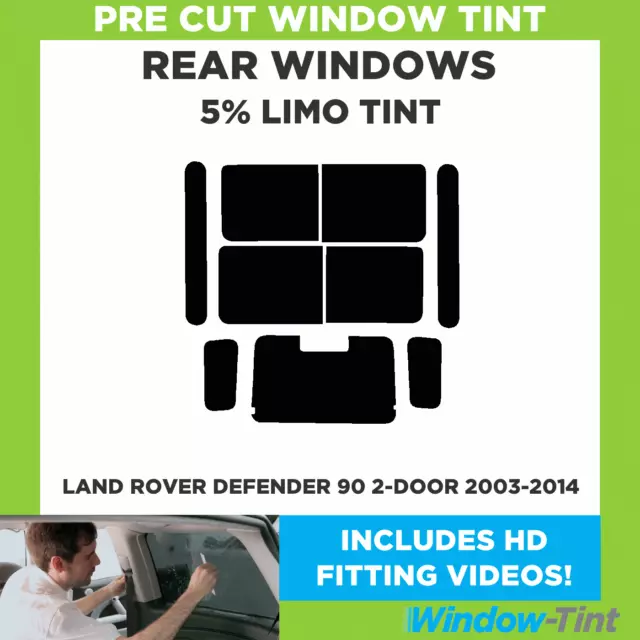 Pre Cut Window Tint for Land Rover Defender 90 2-Door 2003-14 5% Limo Black Rear