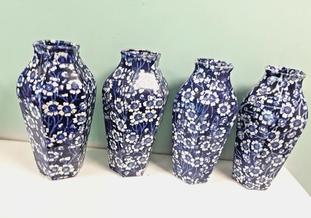 Rare surviving set of 4 antique blue and white transferware vases c1890