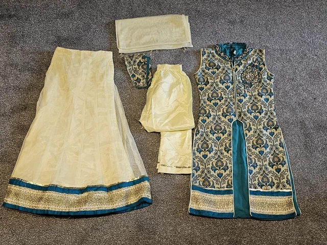 Abito indiano 4 pz Lengha Churidar taglia 22 (4-5 anni) *vedi descrizione*