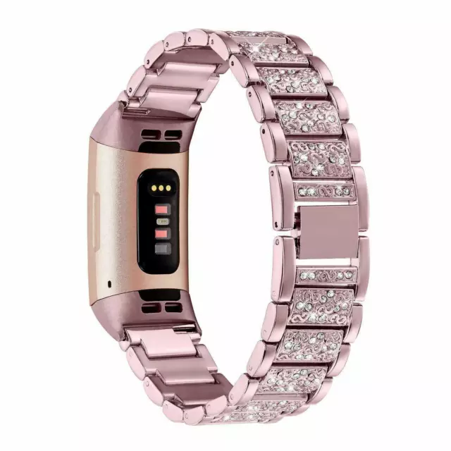 Fitbit charge 3 4 Gen Metal Strap Rhinestone Watch Band Bling Lady‘s 2