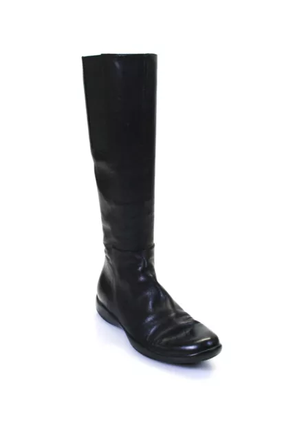 Prada Womens Knee High Flat Zip Leather Tall Boots Black Size 35 5
