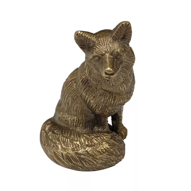 2-1/2" Antiqued Brass Sitting Fox Paperweight Tabletop Lodge Cabin Decor