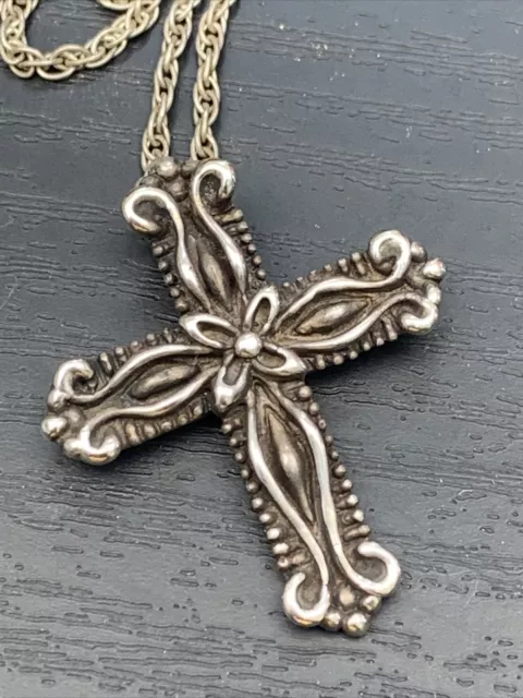 ANDREA BARNETT STERLING Silver 925 Christian cross Pendant Necklace 20 ...