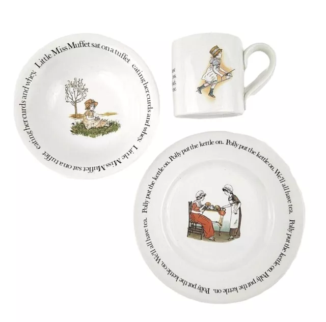 Burleigh Ironstone Nursery Rhyme Dish Set Cup Bowl Plate Muffet Polly Banbury