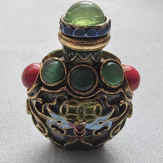 Exquisite Old Chinese copper inlay gem handmade snuff bottle LLH24