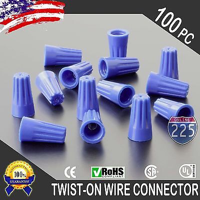 (100) Blue Twist-On Wire Connector Connection nuts 22-14 Gauge Barrel Screw US
