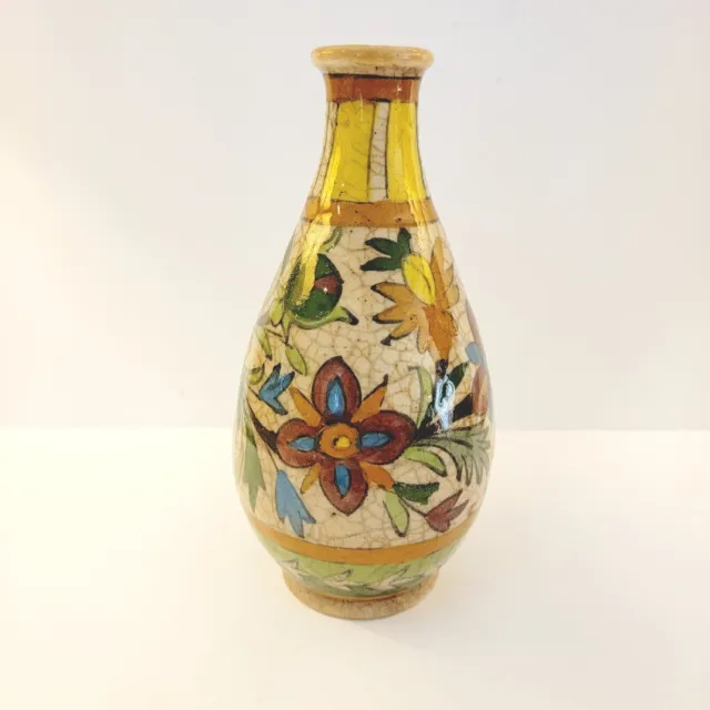 Persian Middle Eastern Qajar Pottery Iznik Bottle Vase Handpainted Florals 7½"