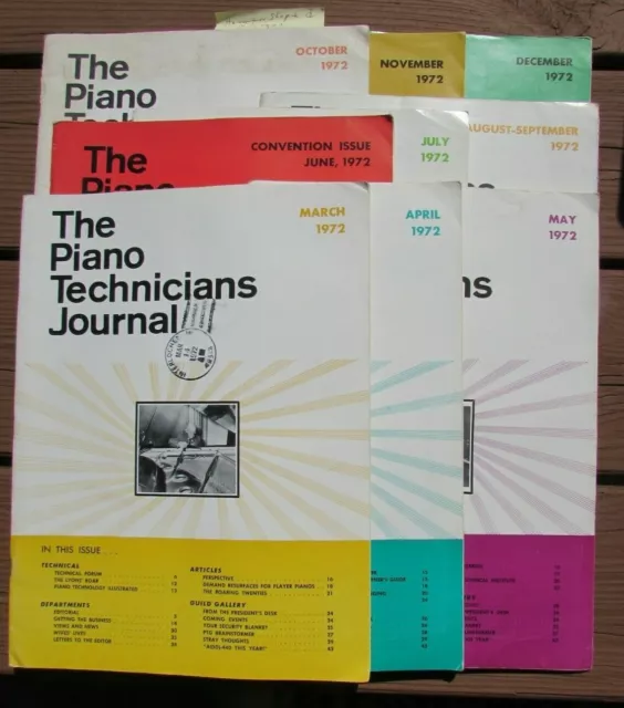 Vintage Rare 1972 Piano Technicians Journal   March - December (Lot - 10 Issues)