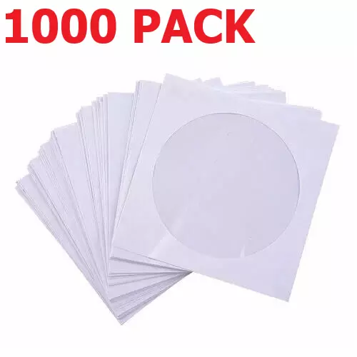 1000 Paper Sleeve Envelope with Clear Window & Flap for CD DVD White [Brand New]