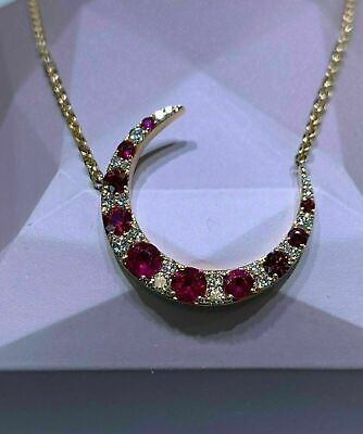 14k Yellow Gold Over 2.00 Ct Heart Cut Red Ruby Solitaire Pendant Necklace W/18"