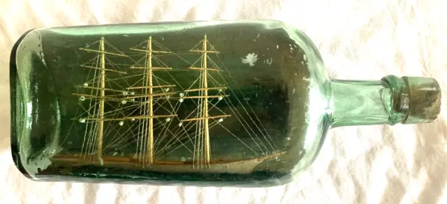 Fabulous Authentic Mid 19Th Century Sailors Nautical Folk Art Ship In A Bottle!!