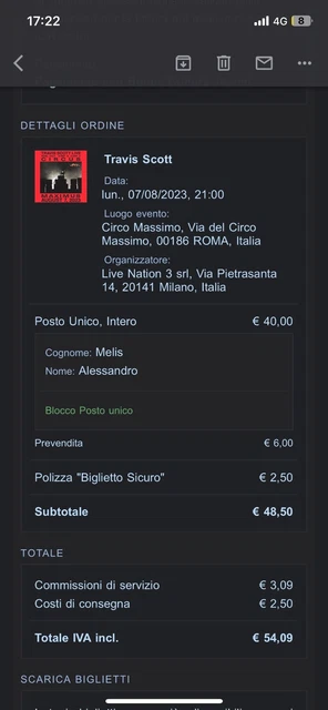 Biglietto concerto Travis Scott ROMA Circo Massimo 7 Agosto 2023