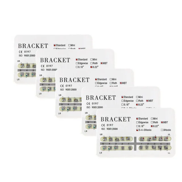 5 Packs Dental orthodontic mental bracket brace standard MBT slot 022 345hooks