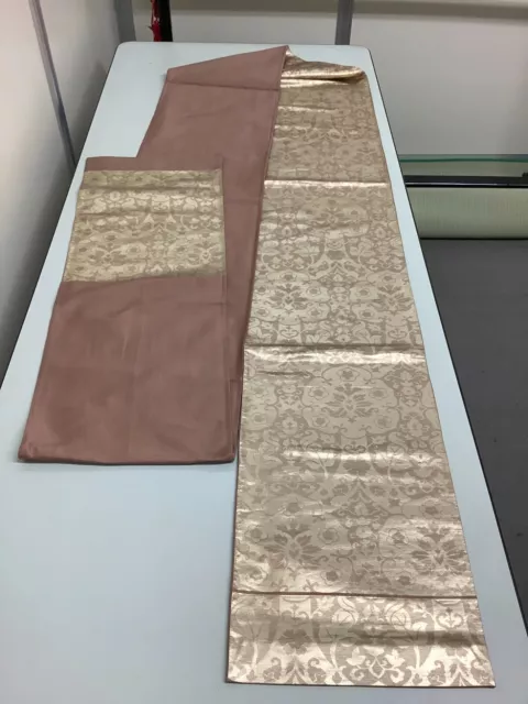 Japanese Vintage Kimono silk Fukuro Obi gold dark pink expensive 160.6x12.2inch