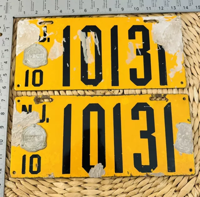 1910 New Jersey Porcelain License Plate PAIR 10131 ALPCA STERN CONSIGNMENT TU