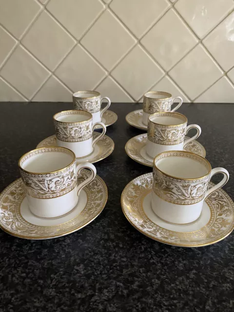 6 x VINTAGE WEDGWOOD FLORENTINE GOLD W4192  COFFEE CUP & SAUCERS