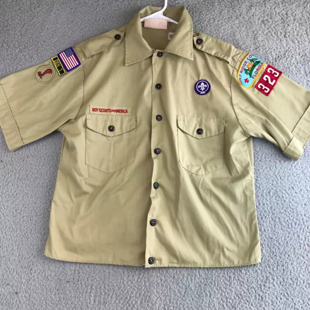 Boy Scouts Uniform Shirt Youth XL Tan Short Sleeve Button Up 323 Gulf Ridge FL