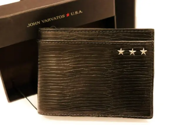 JOHN VARVATOS STAR USA BIFOLD LEATHER WALLET Black New in Gift Box MSRP $88