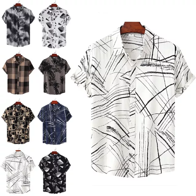 Mens Hawaiian Printed Short Sleeve Shirts Casual Button Down T-Shirt Tops Blouse