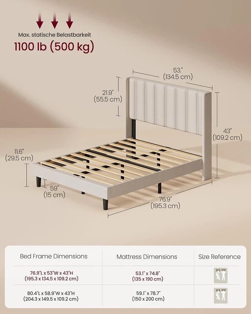 LUXURY WINGBACK BED Frame Channel Headboard Steel Slats Silent Underbed ...