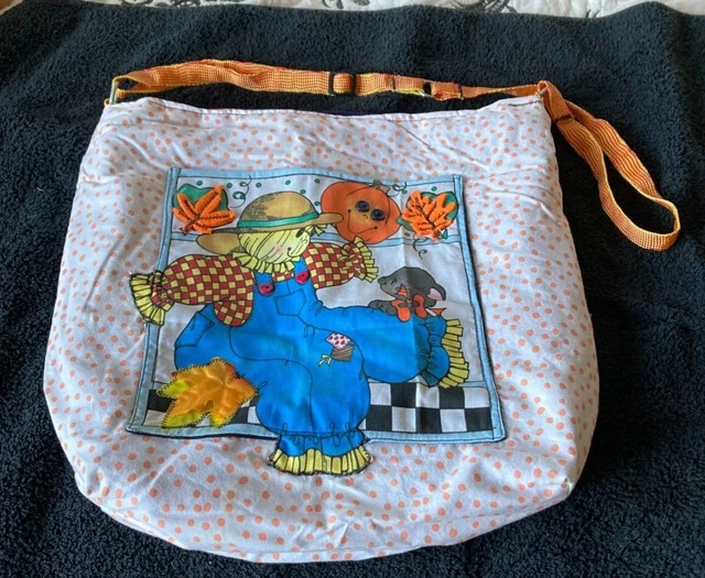 Handmade Scarecrow Fall Crossbody Bag 17"x15" Orange Adjustable Strap w/Pockets