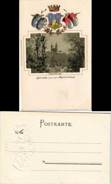 Bad Staffelstein Präge Heraldik-Karte Basilika Vierzehnheiligen 1907 Prägekarte