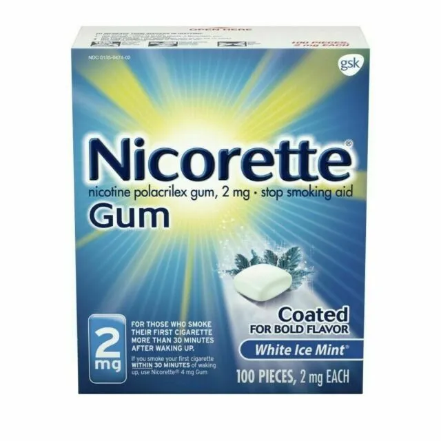 Chicle de nicotina Nicorette de venta libre para dejar de fumar, 2 mg, 100 quilates - (775000)