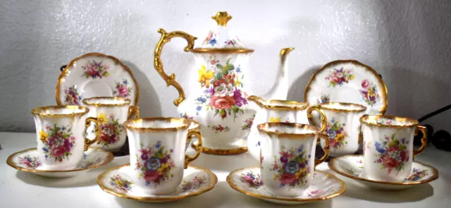 16 Pc. HAMMERSLEY "Lady Patricia" Vintage TEASET Teapot, Creamer/Sugar 6 TEACUPS