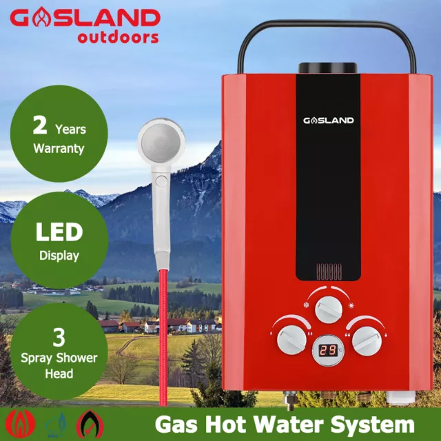 Gasland 8LPM Gas Water Heater LPG Portable Instant Hot Shower Outdoor Caravan RV