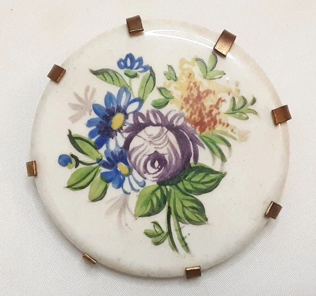 Broche Vintage Ronde LEA STEIN - Sérigraphie Décor Tête De Femme - Bijou Occasion Années 70