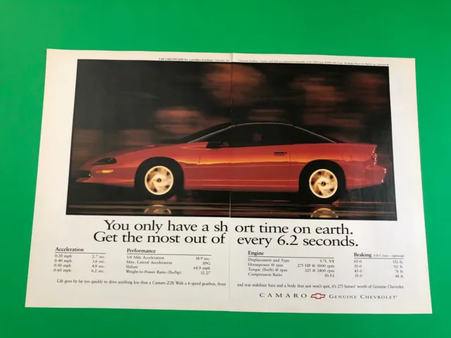 1995 Chevy Camaro Z28 Z 28 Gm Vintage Original Print Ad Advertisement 2 Page