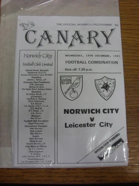 14/12/1983 Norwich City Reserves v Leicester City Reserves  (Four Pages). Any fa