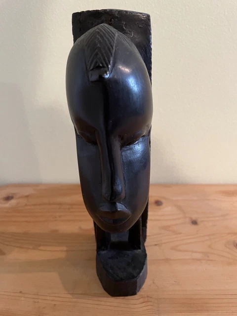 Vintage 40 Yrs. Old + Original Hand Carved African Ebony Wood Tribal Woman Bust