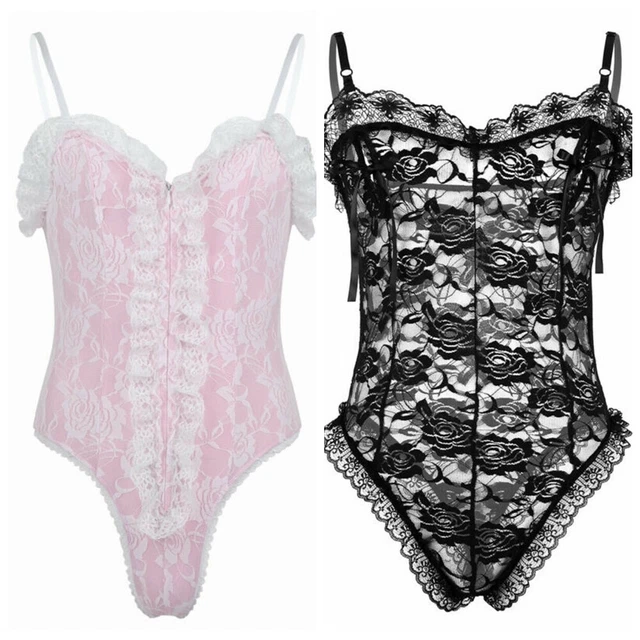 MEN LACE BODYSUIT Sissy Lingerie Mesh Thong Leotard Crossdress Costume Sleepwear £11.36