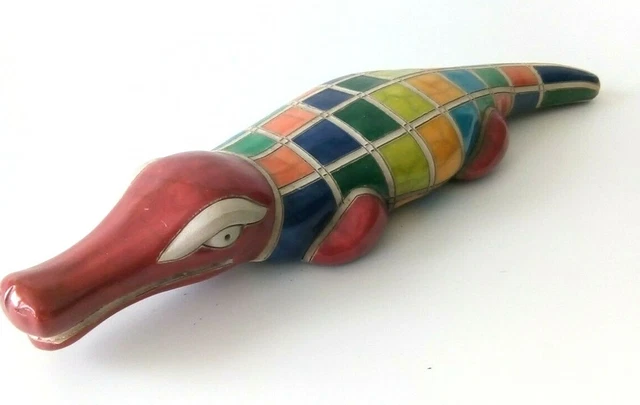 Keramik Krokodil Figur Vintage Handarbeit Südafrika Kunstwerk Innenraum Großartig