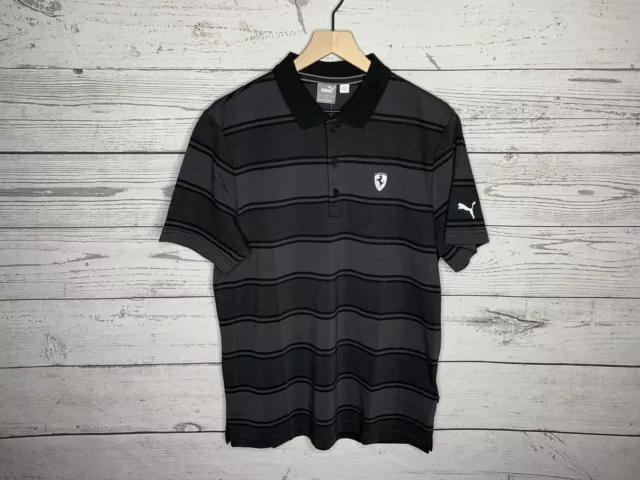 Puma x Ferrari Mens Black Striped Polo Shirt Size Large NWT