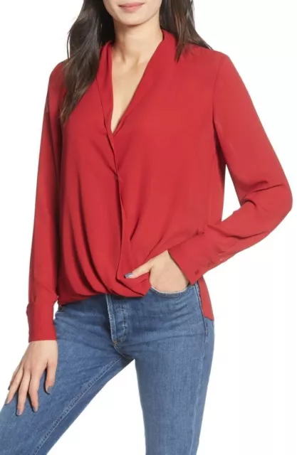 Chelsea28 Women's Cross Front Long Sleeve Blouse Red Chili  Xsmall MSRP $69