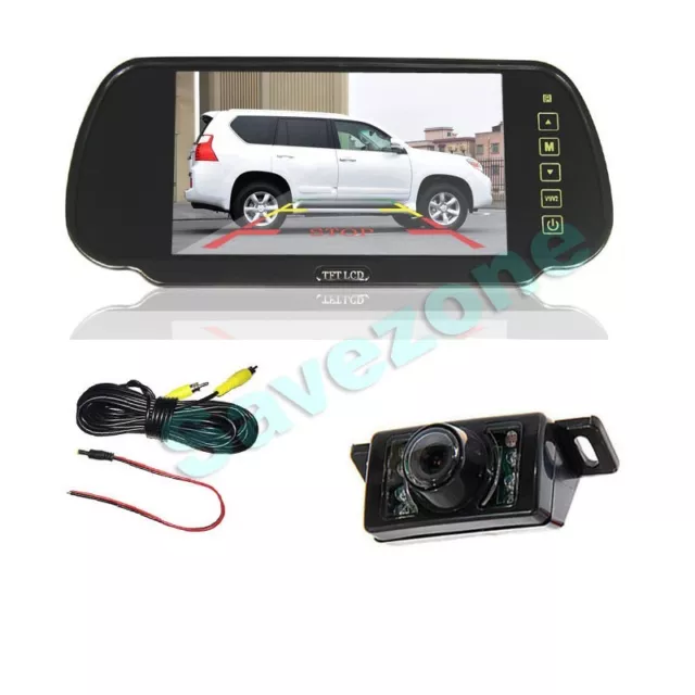 7" Car LCD Monitor Mirror +7 LED IR Night Vision Reversing Camera Rear View Kit