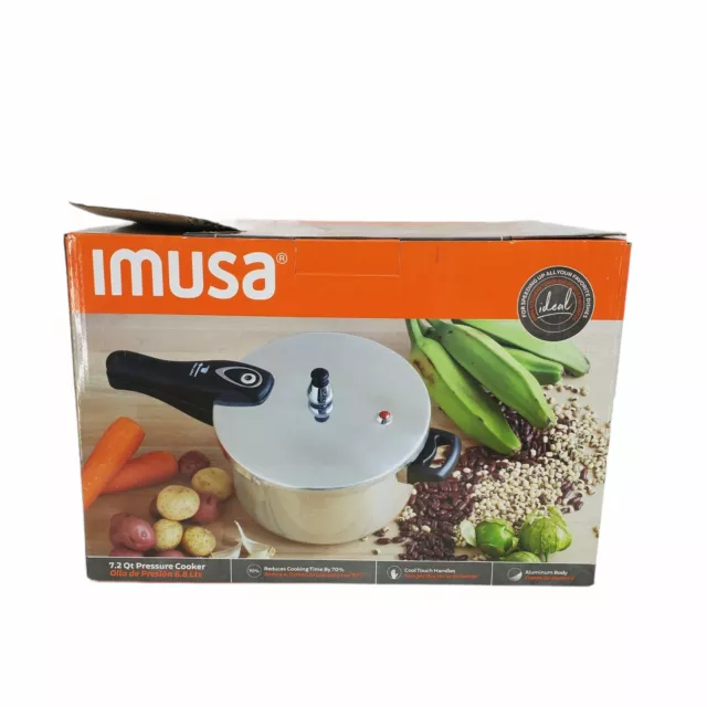 Imusa A417-80801W Stovetop Aluminum Pressure Cooker - 7.2 qt - Silver