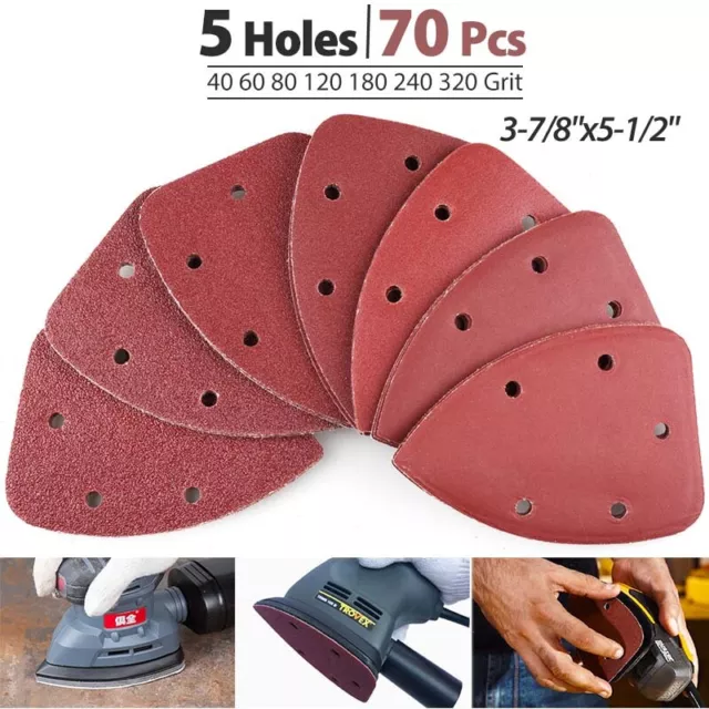 70 Pack Triangle Sander Sandpaper Sanding Sheets Pads 40 60 80 120 180 320 Grit