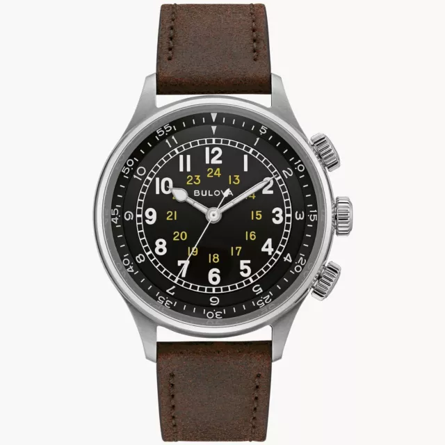 BULOVA A-15 PILOT Black Dial Leather Strap Watch (96A245) $369.99 ...