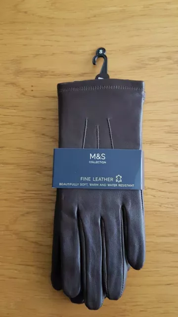 Ladies Chocolate Leather Gloves Size Small From Marks And Spencer BNWT