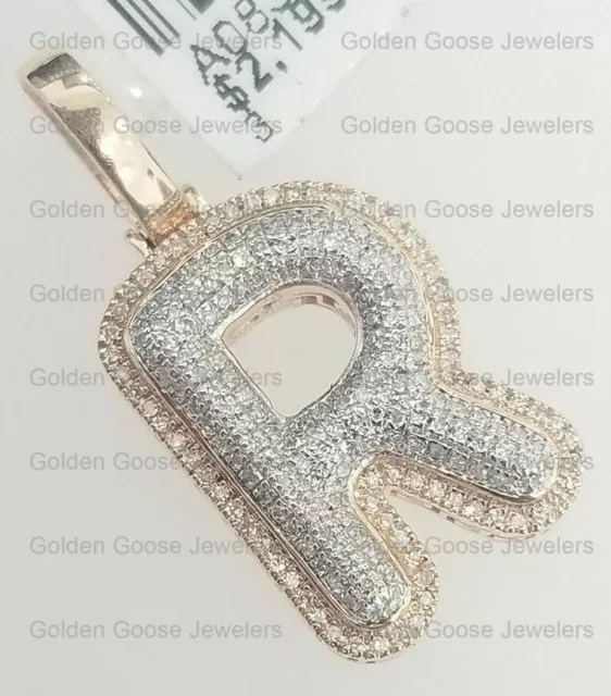 Real 10K Rose Gold Bubble Letter Initial R Iced Genuine Diamonds Pendant Charm