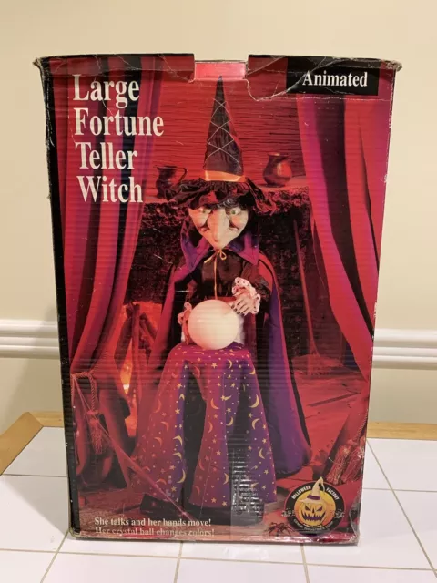 Vintage Large GEMMY FORTUNE TELLER WITCH Animated CRYSTAL BALL Halloween 1996