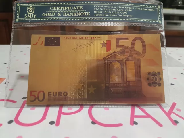 Banconota 50 Euro Dorata Da Collezione- Con Certificato