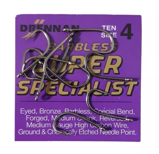 Drennan Super Specialist - Packet of Ten(10) Size 4 Eyed Barbless Hooks